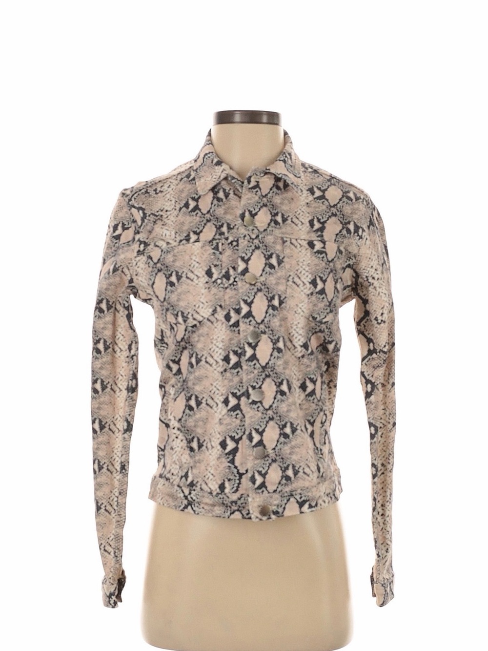 L'AGENCE Beige and Black Snake-Print Button-Up Denim Jacket